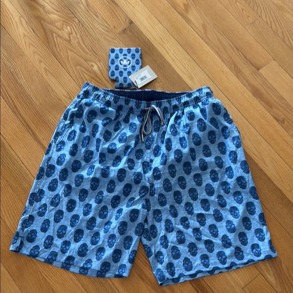 Peter Millar Blue Skull Print Swim Board Shorts